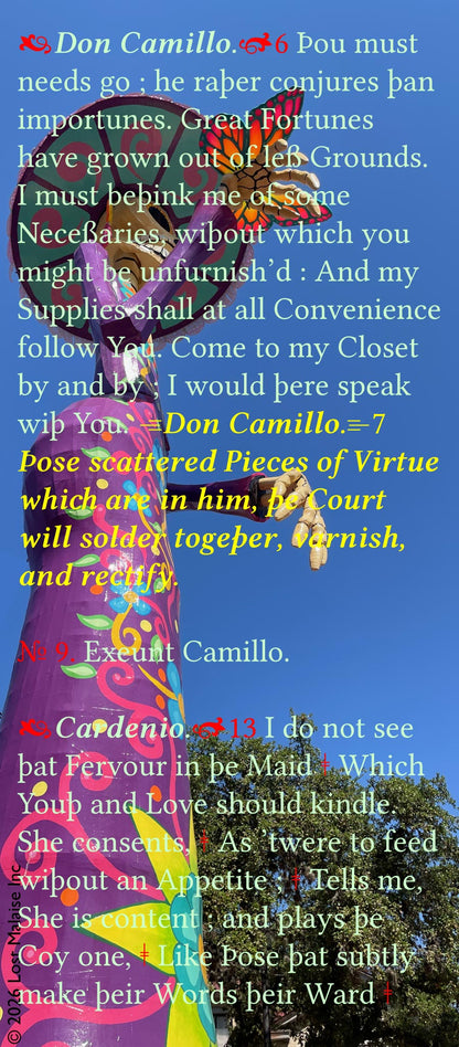 Cover artwork inspired by Don Quixote featuring folio-style text layered over a Day of the Dead figure photographed in San Antonio, with background imagery derived from Gustave Doré’s illustrations for Don Quixote.