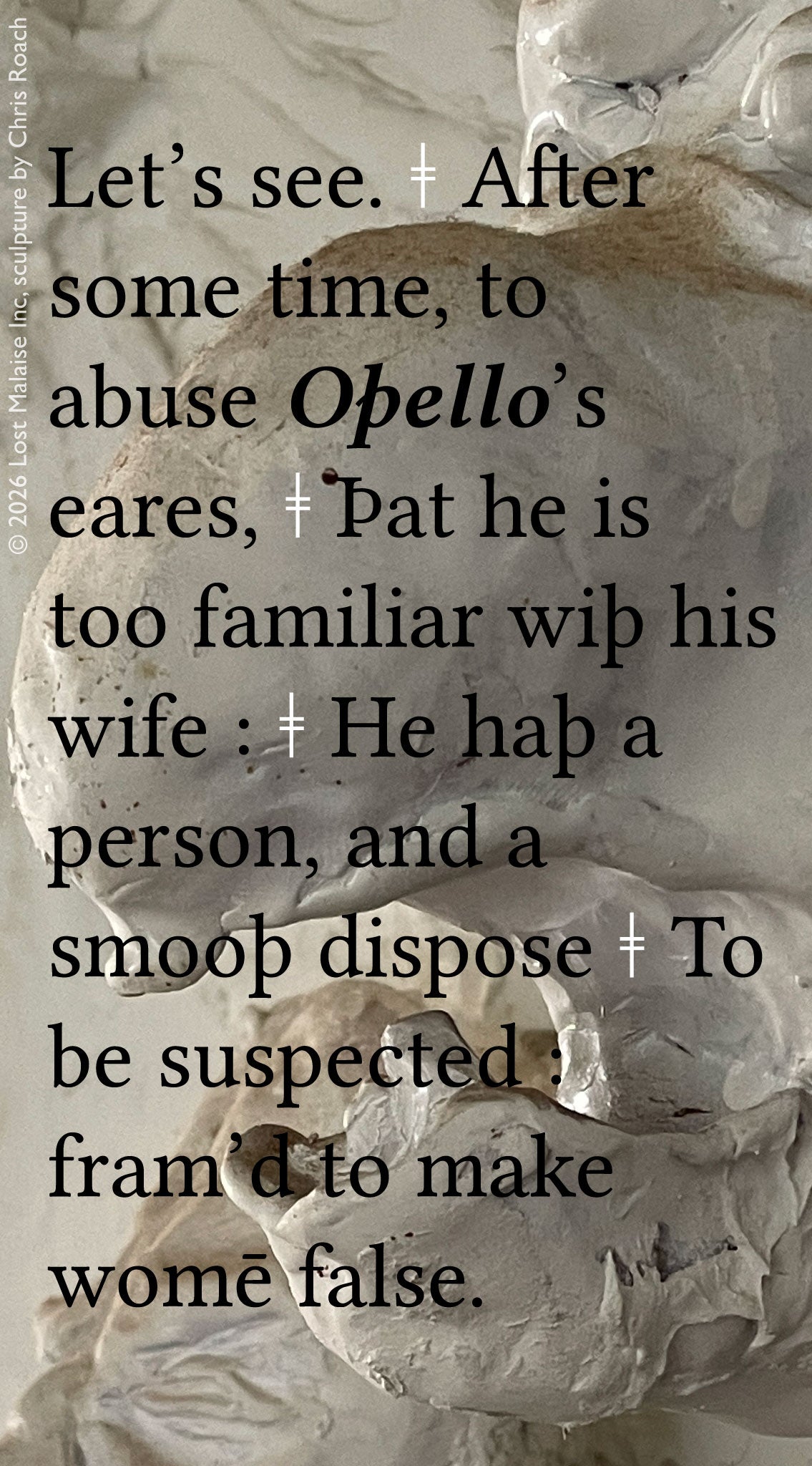 Cover artwork for Othello in the Fifth Folio edition featuring Iago plotting to poison Othello’s mind with false suspicions layered over a pale sculptural figure fractured into shadow and stone-like forms.