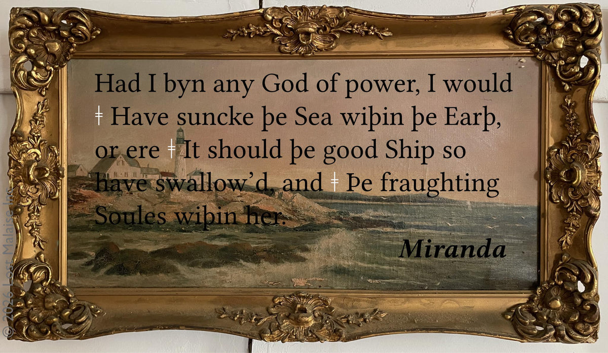 for the Tempest, photo of Maine's coast w lighthouse and crashing rocks, antque frame.