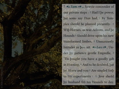 Shakespeare Titus Andronicus Lavinia scene superimposed over Savannah Georgia night photography beneath southern live oak trees. Southern gothic literary collage artwork combining Shakespearean tragedy, mutilation and silence themes, dark canopy imagery, nocturnal atmosphere, and blue gothic typography.