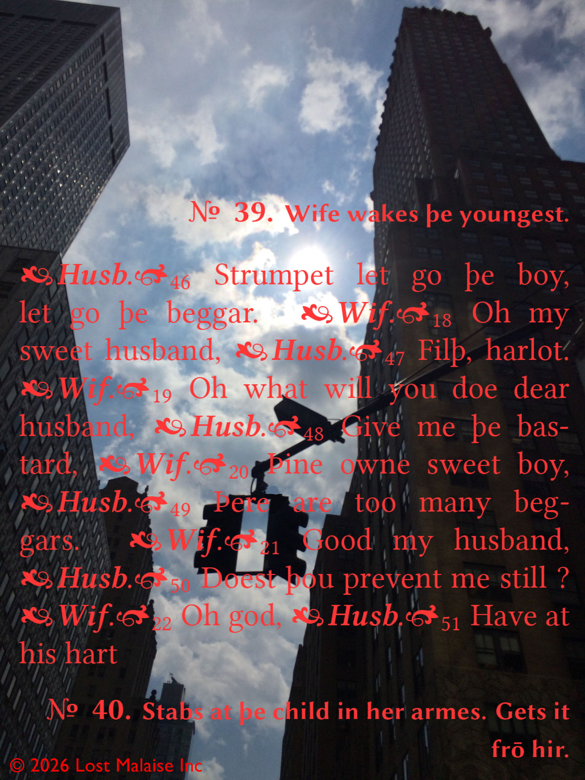 Shakespeare tragic murder scene collage featuring an actual solar eclipse framed between New York skyscrapers, superimposed with violent Shakespeare text and blood-red typography. Literary wall art blending celestial omen imagery, urban eclipse photography, psychological horror, Shakespearean tragedy, apocalyptic cityscape aesthetics, noir architecture, cosmic darkness, and experimental text montage.
