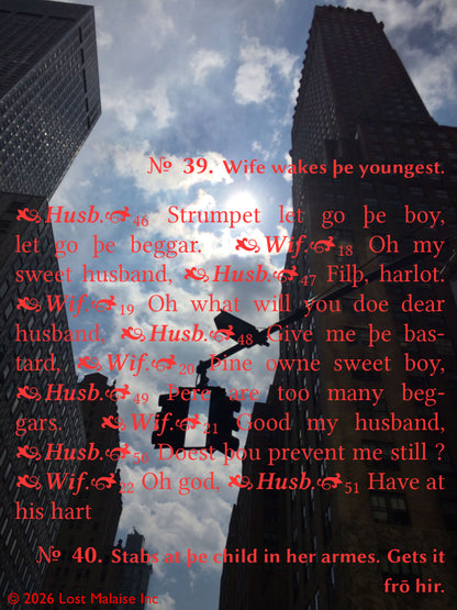Shakespeare tragic murder scene collage featuring an actual solar eclipse framed between New York skyscrapers, superimposed with violent Shakespeare text and blood-red typography. Literary wall art blending celestial omen imagery, urban eclipse photography, psychological horror, Shakespearean tragedy, apocalyptic cityscape aesthetics, noir architecture, cosmic darkness, and experimental text montage.