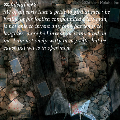 Cover artwork for King Henry IV, Part 2 in the Fifth Folio edition featuring folio typography set against a photograph of Fifth Folio playing cards strewn across train tracks with a superimposed image of Shakespeare.