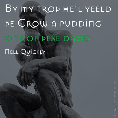 Cover artwork for King Henry V in the Fifth Folio edition featuring a quotation spoken by Mistress Quickly layered over Rodin’s The Thinker against a dark gray sky.