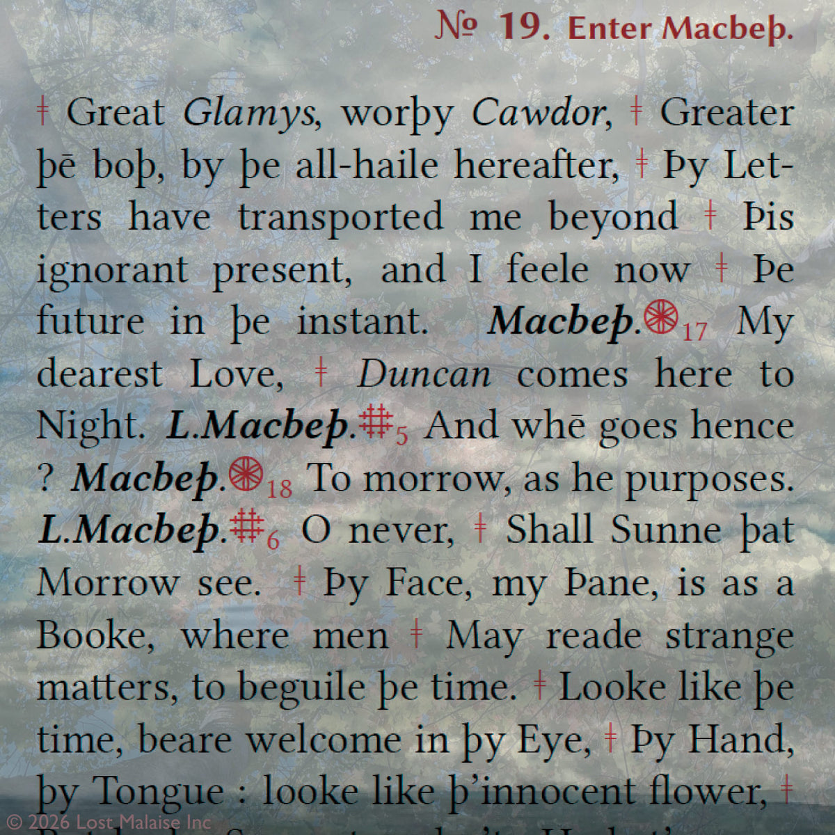 Cover artwork for Macbeth in the Fifth Folio edition featuring a mountain-top view of forest and sky superimposed against layered folio typography.