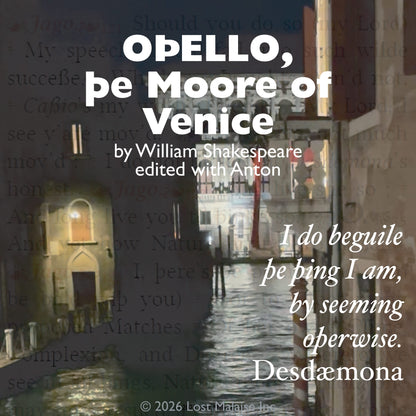 Cover artwork for Othello in the Fifth Folio edition featuring layered folio typography against a night scene taken along the canals of Venice.