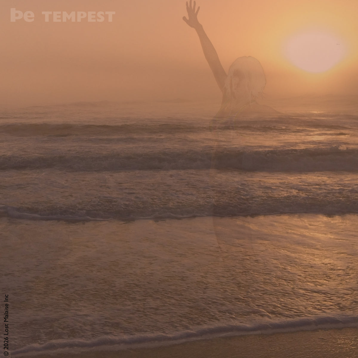 Cover artwork for The Tempest in the Fifth Folio edition featuring a spectral human figure emerging through ocean surf at sunrise.